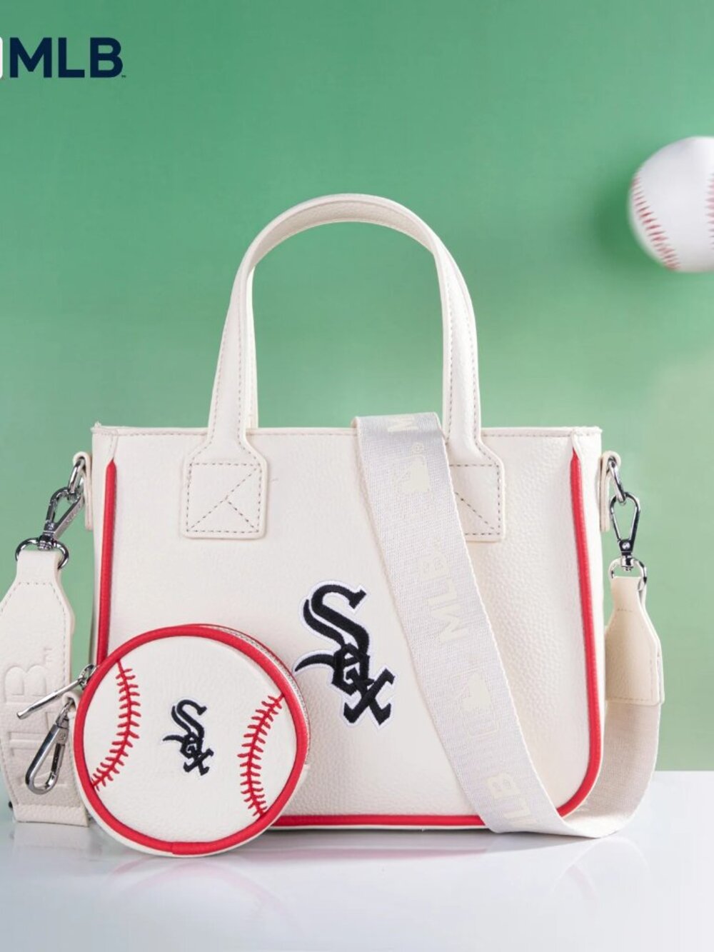 Chicago White Sox Team Tote/Crossbody with Baseball Coin Pouch Beige